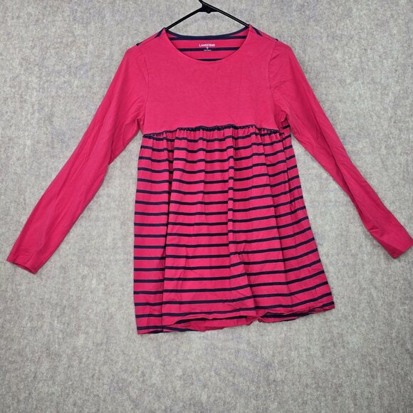 Lands End Pink & Navy Striped Long Sleeve Tunic Top XL, size 16 - Picture 1 of 5